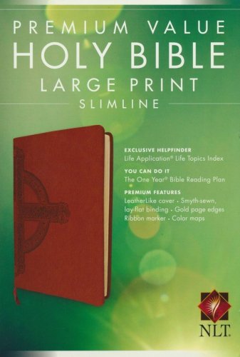 Cover of NLT Premium Value Slimline Bible, Large Print, Cross, Imitation Leather, Sienna with Cross Design