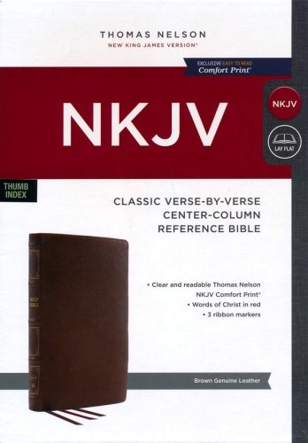 Cover of NKJV Classic Verse-by-Verse Center-Column Reference Bible, Comfort Print--genuine leather, brown (indexed)