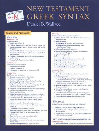 Cover of New Testament Greek Syntax Chart Zondervan Get an A! Study Series