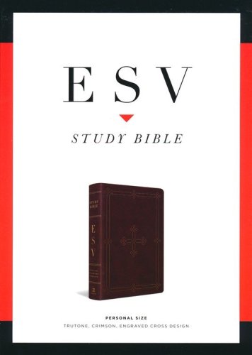 Cover of ESV Personal-Size Study Bible--soft leather-look, crimson with cross design