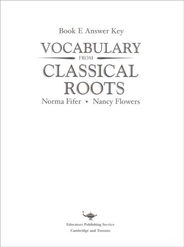 Cover of Vocabulary from Classical Roots Book E Answer Key Only (Homeschool Edition)