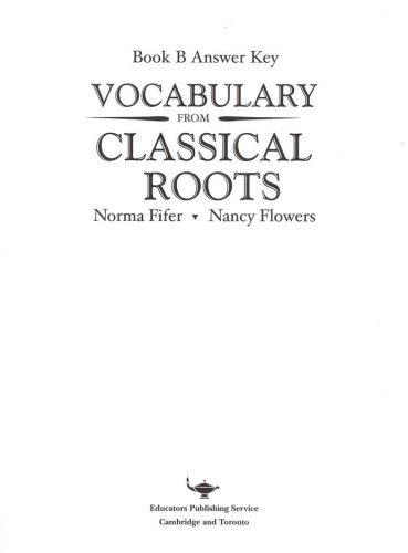 Cover of Vocabulary from Classical Roots Book B Answer Key Only (Homeschool Edition)