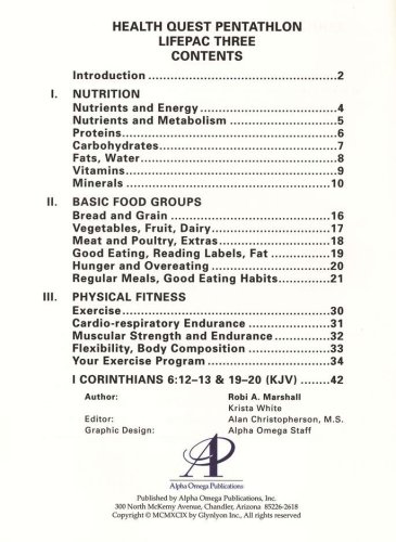 Cover of Health Quest Lifepac 3: Nutrition and Food Groups