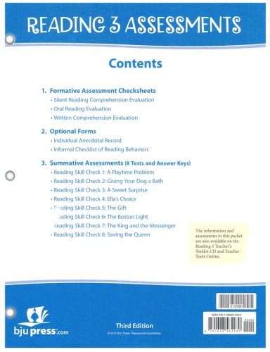 Cover of BJU Press Reading 3 Assessments & Key (3rd Edition)