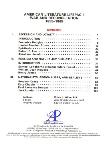 Cover of American Literature Lifepac 3: War & Reconciliation 1855-1865