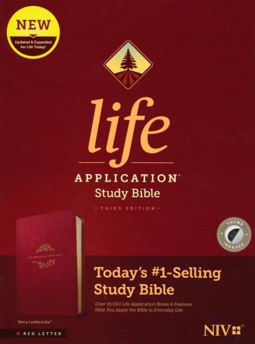 Cover of NIV Life Application Study Bible, Third Edition--soft leather-look, berry (indexed)