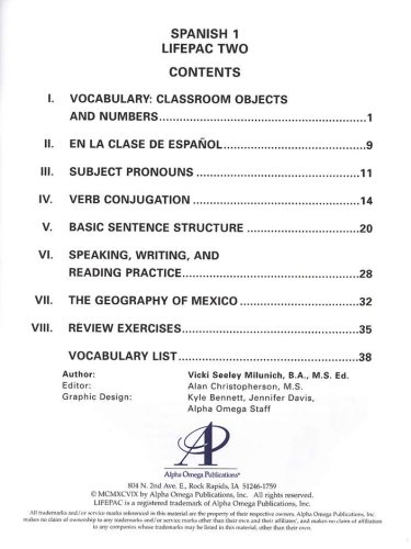 Cover of Spanish 1 Lifepac 2: In the School