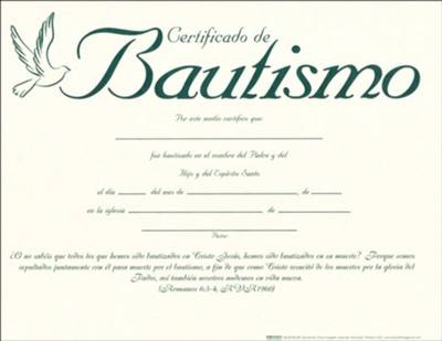 Cover of Certificate of Baptism, Spanish (pkg. of 6)