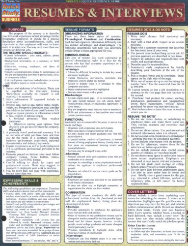 Cover of Resumes & Interviews, QuickStudy ® Chart